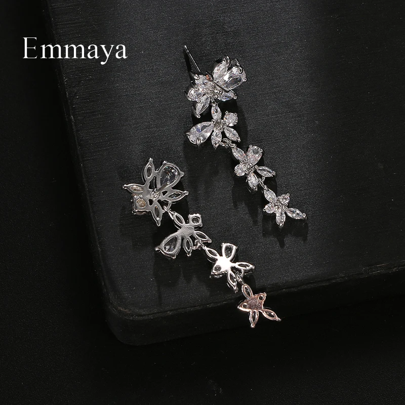 Emmaya New Fashion Vivid Flower Design Long Earring For Women&Girls Noble Zirconia Jewelry Wedding Party Elegant Decoration