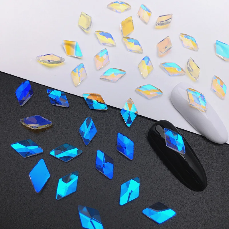 100 sztuk Aurora AB kryształki do paznokci dżetów wiele kształtów motyl/serce/geograficzne przezroczyste dekoracje do Manicure DIY kamienie
