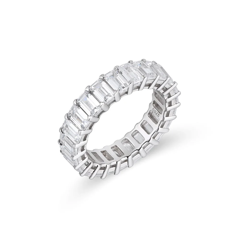 

Sparkling 925 Sterling Silver Emerald Cut Carbon Diamond Eternity Rings for Women S925 Jewelry Cubic Zirconia Love Eternity Band