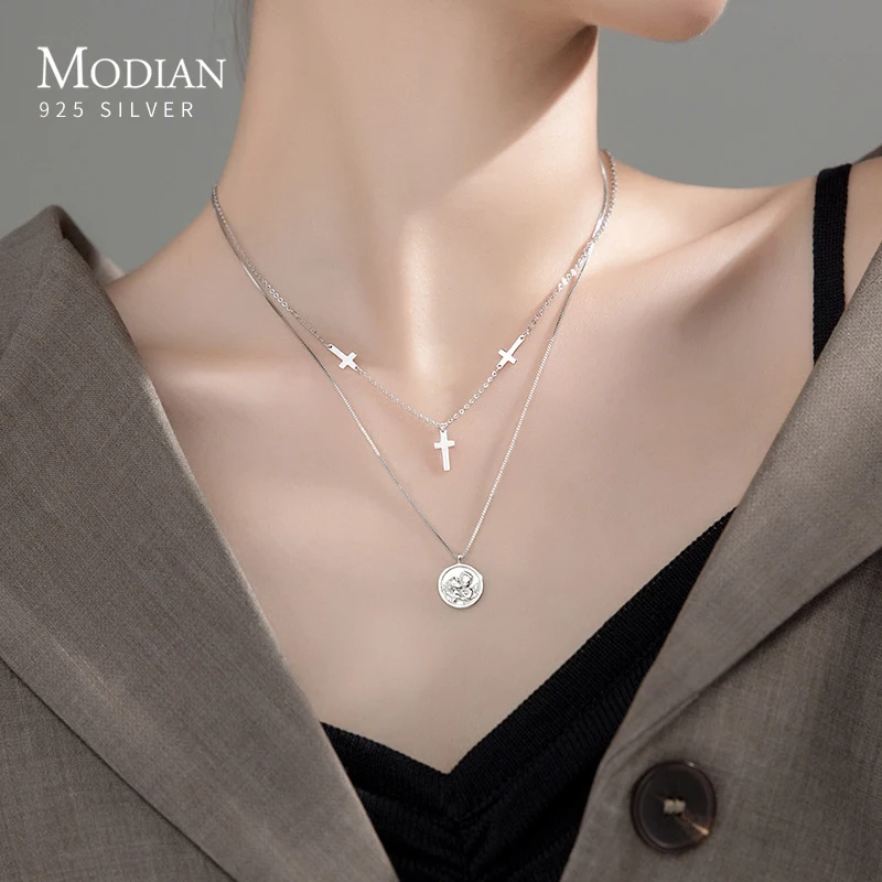 Modian Classic 925 Sterling Silver Stackable Cross Lettering Lovers Avatar Coin Confessions Pendant for Women Fine Jewelry Gift