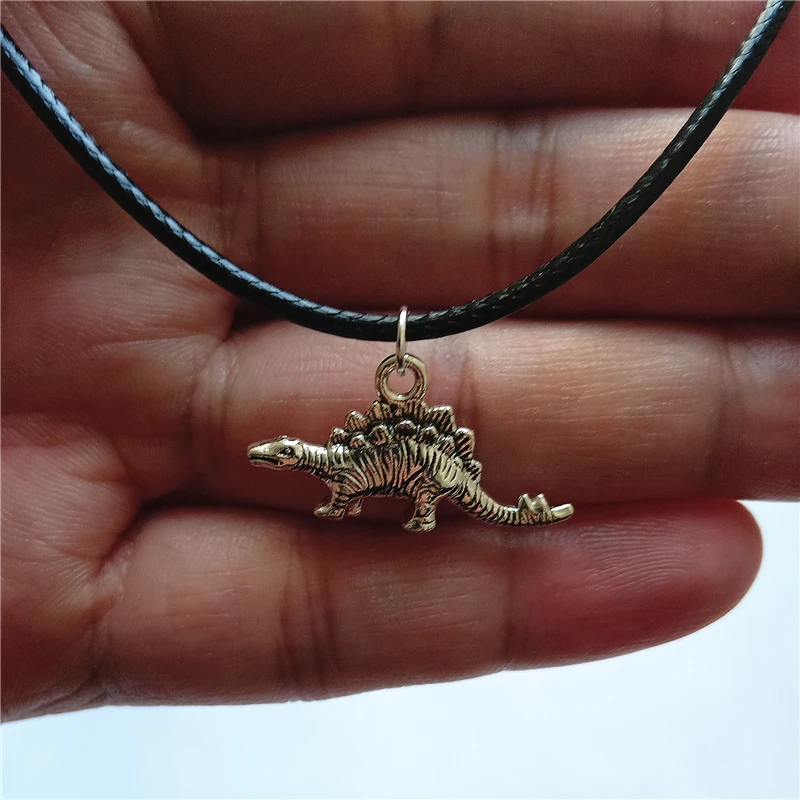 Stegosaurus Charm Choker Necklace, Black Leather Choker, Dinosaur Pendant, Animal Pendant Necklace, Punk Necklace for Man Woman