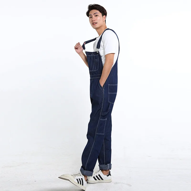 Men's Denim Overalls  Large size Strap Straight Pants Light Blue Jeans Men's Loose Bib More sizes 30-48 50