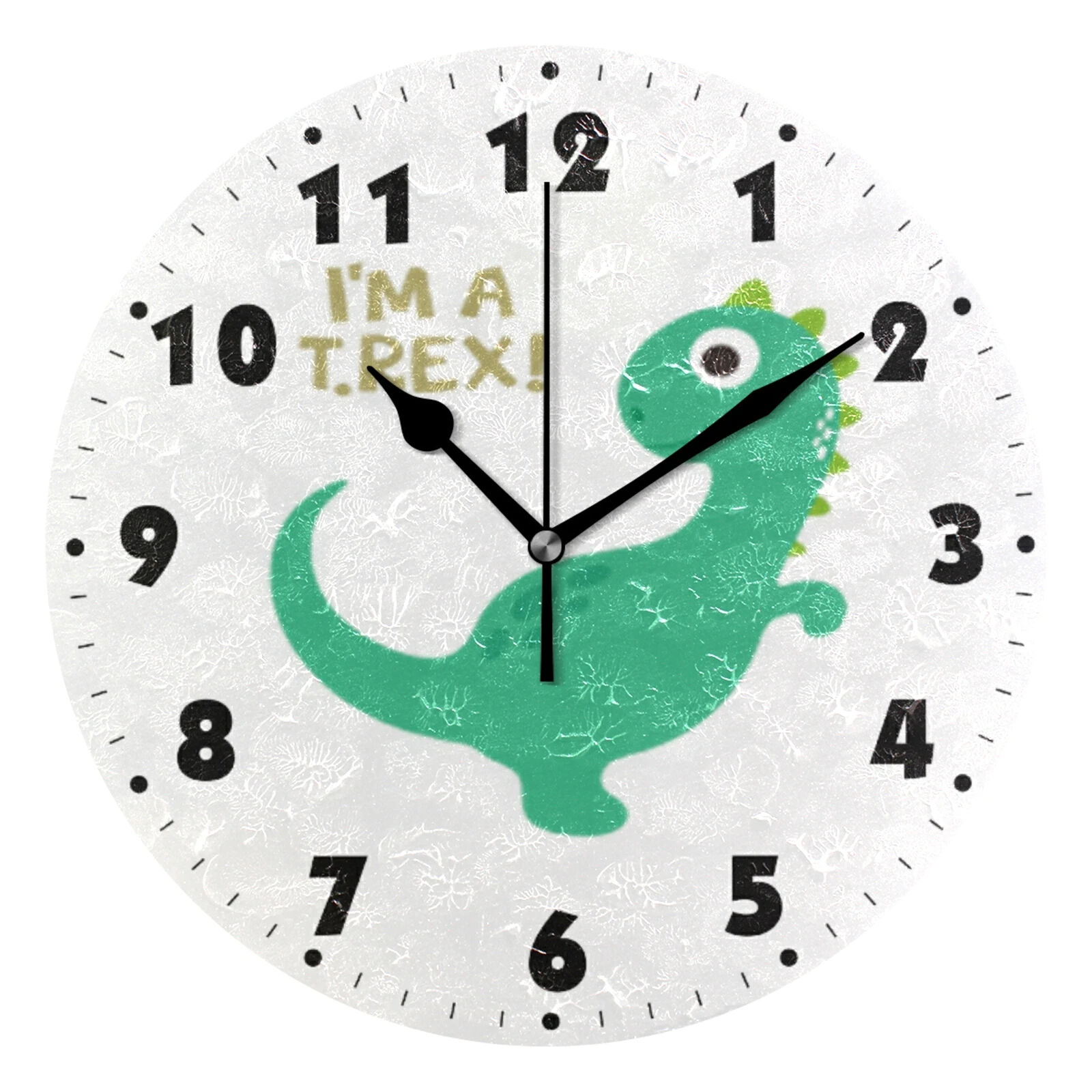 Home Decor Dinosaur Pattern Silent Wall Clock Round Quiet Desk Clock For Living Room Children Bedroom Hanging Watch Dia 25CM