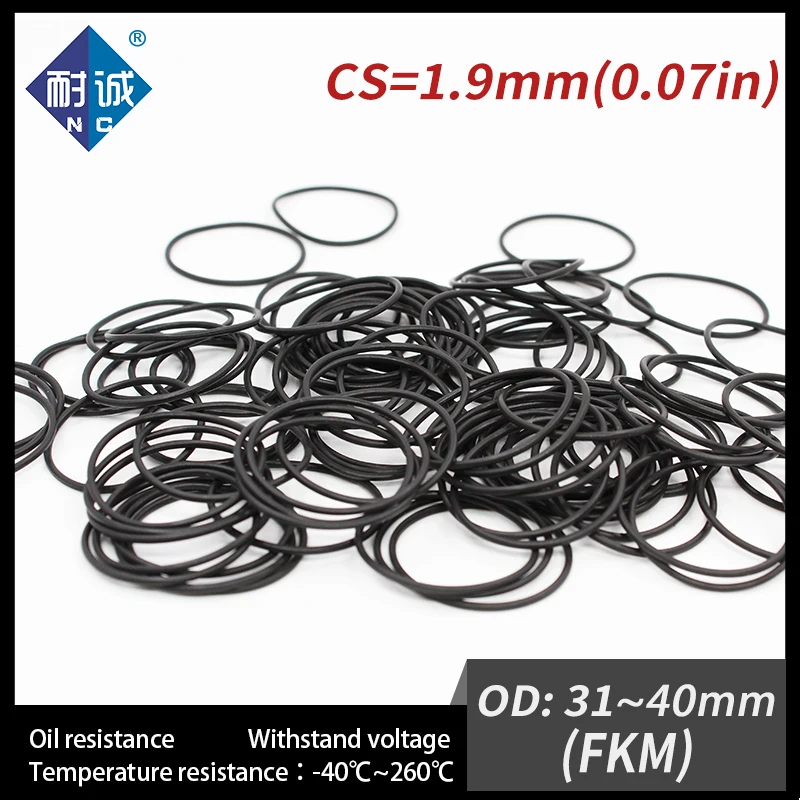 2PC/lot Rubber Ring Black FKM O ring Seals Thickness 1.9mm OD31/32/33/34/35/36/37/38/39/40mm Rubber O-Rings Fuel Washer