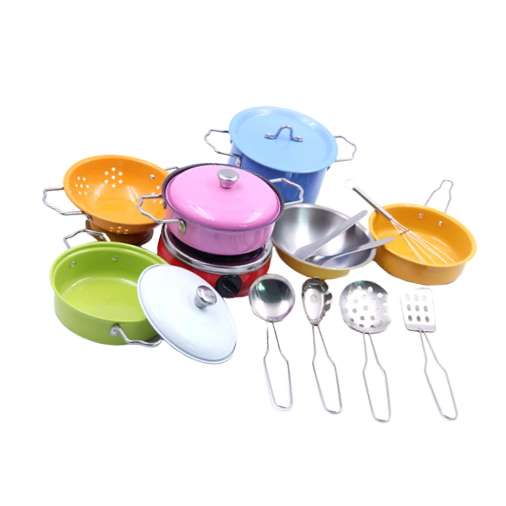 Color 17pcs Kids Kitchen Pots Kitchen Cookware Playset Pretend Play Toys Set