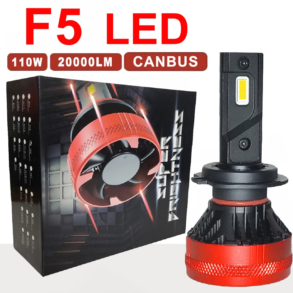 

F5 110 Вт H4 H7 Led Canbus 20000LM High Power Headlight H1 9005 Hb3 Hb4 9006 H11 H16 9012 H13 9007 Светодиодная лампа Турбо светодиодная лампа 2 шт.