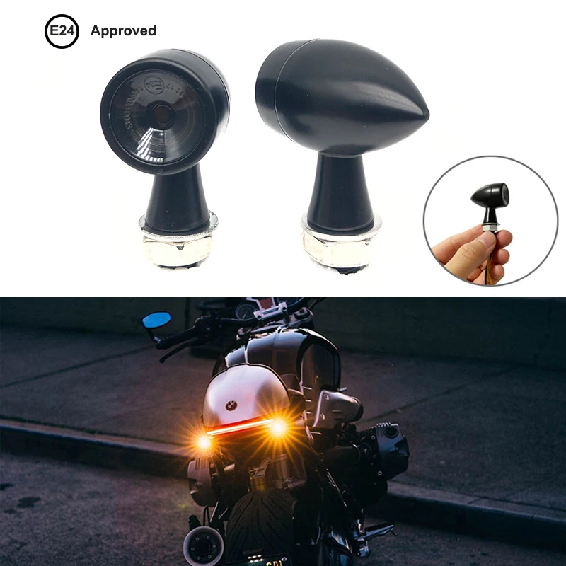 E-marked Metal Bullet Motorcycle Mini Indicators Brake Amber Lamp LED Turn Signal Light For Harley Chopper Bobber Cafe Racer