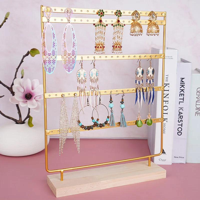 New Earrings Holder 5 Layers Jewelry Organizer Display Tree Earrings Stand with Wooden Base Stand Hanging Earrings Ear Stud Rack