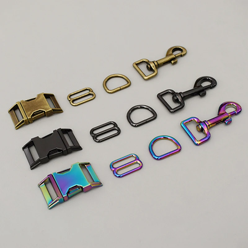 20 Sets Metal Buckle 8 Button D Ring Metal Dog Clasp Set For 25mm Webbing Metal DIY Dog Collar Leash Set -Seven Colors