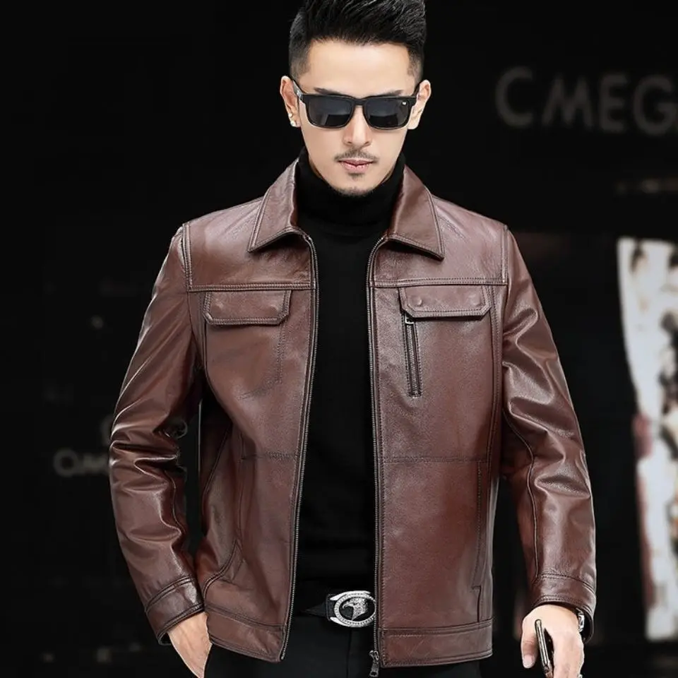 

2021 New Fashion Autumn Winter Men Jacket M-5xl Cow Leather Jackets Male Long Sleeves Coat Smart Casual Outwear W114