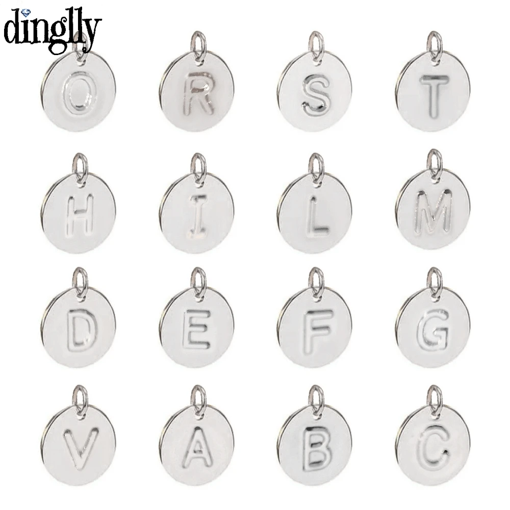 Dinglly silver color 26 Letters Dangle Charm Round Pendant Fit Bracelet & Necklace Diy Name Initials Charm Jewelry Accessories