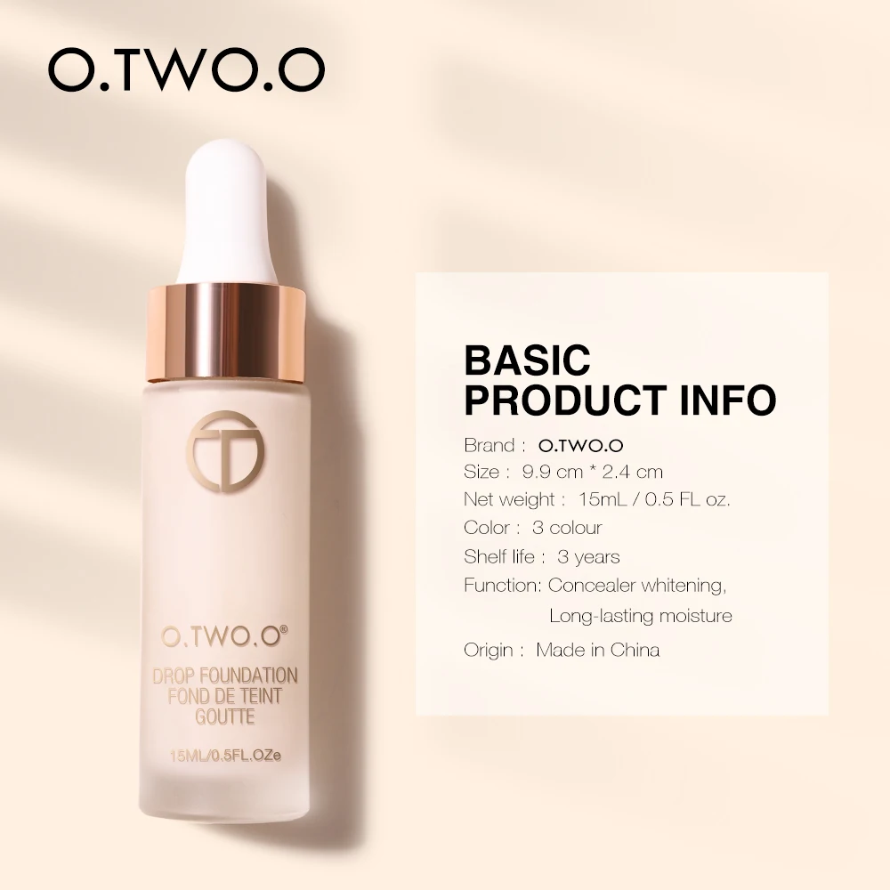 O.TWO.O Smooth Liquid Foundation Oil Free Moist Makeup Base Full Coverage Concealer Lasting Liquid Foundation Cosmetics