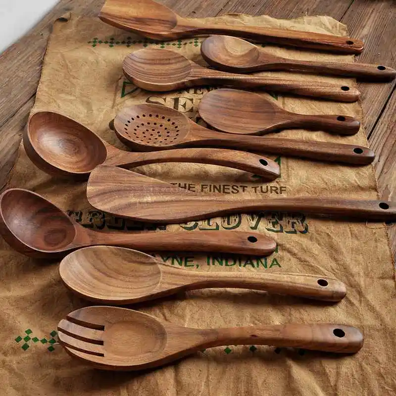 Kitchenware Household Wooden Acacia Cooking Utensils Non-stick Spatula Pan Shovel Soup Rice Spoons Sauce Salad Fork Kitchen Tool