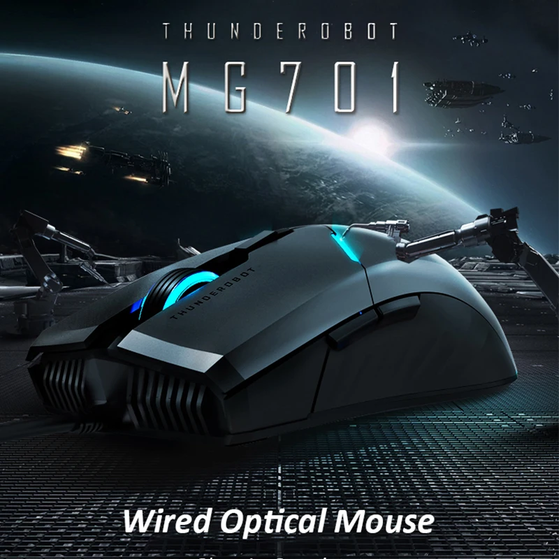 Thunderobot Wired Gaming Optical Mouse MG701 Blue LED backlight Programmable Skin-like surface 4200 DPI computer mice