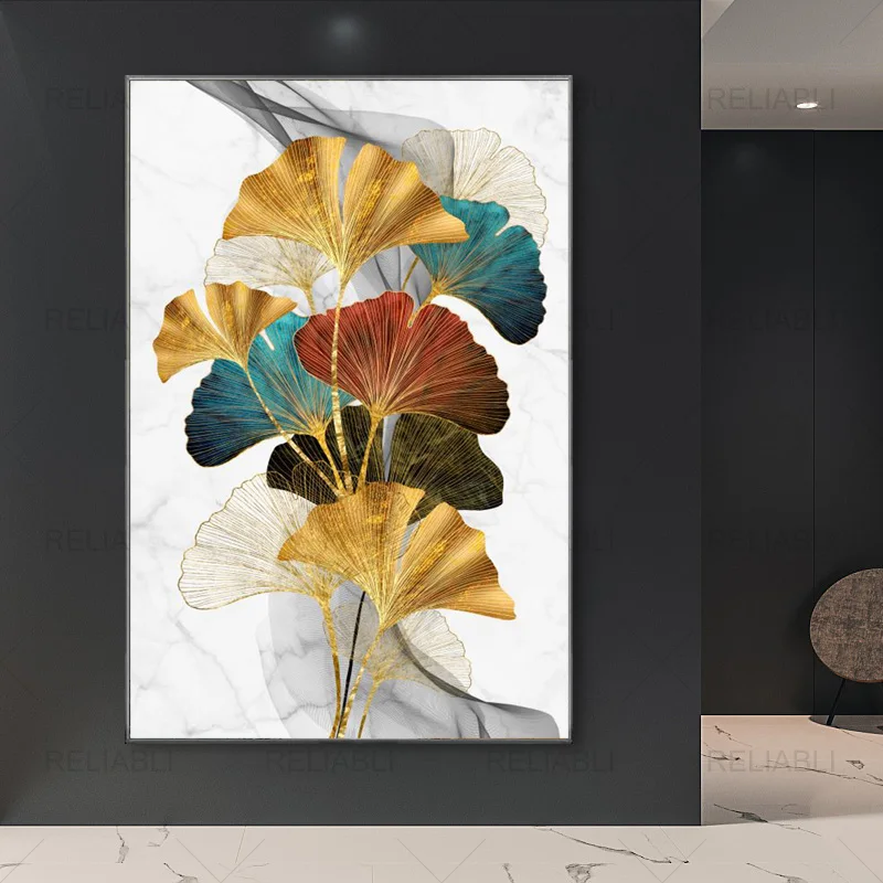 Colorful Ginkgo Biloba Leaves Poster and Prints, Abstract Canvas Painting , Wall Art for Living Room Gallery Home Decoration