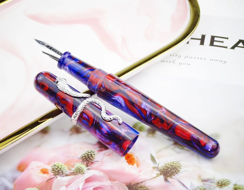 Fuliwen 017ปากกาน้ำพุเรซิ่นอะคริลิค Harbor Sunset ขนาดใหญ่ปากกาที่ไม่ซ้ำกันงูแหวน M Nib Luxury ของขวัญหมึกปากกา