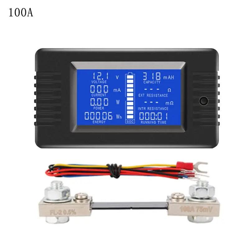 for DC Battery Monitor Meter Digital Current Multimeter Voltmeter Ammeter for w/Current Shunt Wiring Kit Set for Cars RV