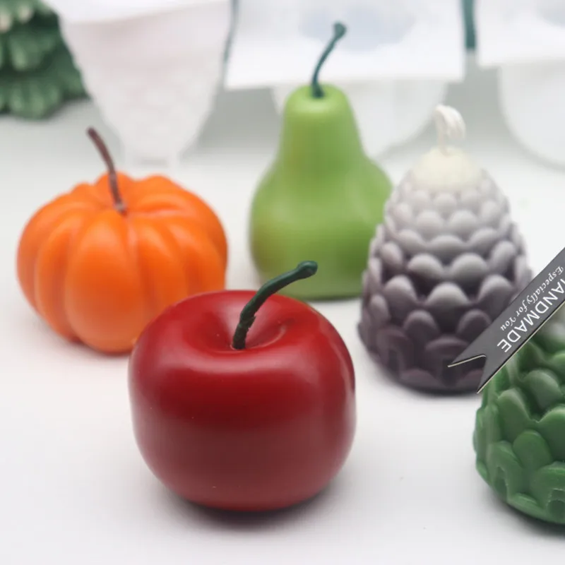 3D Fruit Shape Candle Molds Creative Apple Pear Pinecone Pumpkin Shaped Mold Silicone Candle Molds For Candle Making