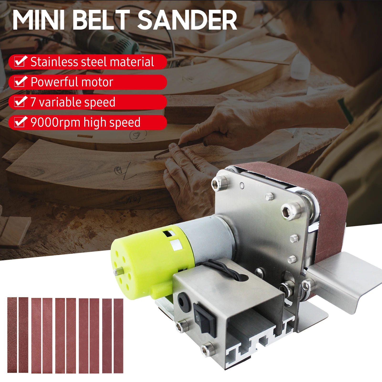 110V/220V เครื่องขัดตัดขอบ Sharpener เครื่องบดมัลติฟังก์ชั่น Mini Sander เข็มขัดไฟฟ้า7ความเร็วปรับ