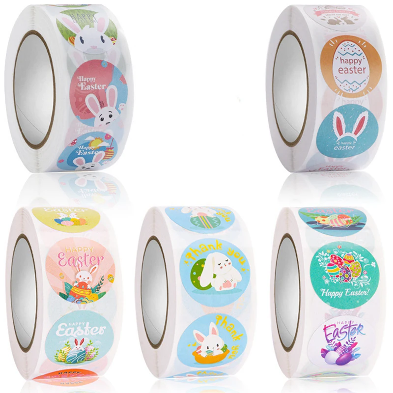 Cartoon Easter Sticker Gift Decorative Labels 500 Pcs 2.5 cm Happy Easter Rabbit Eggs Easter Present Letter Stickers Decorations