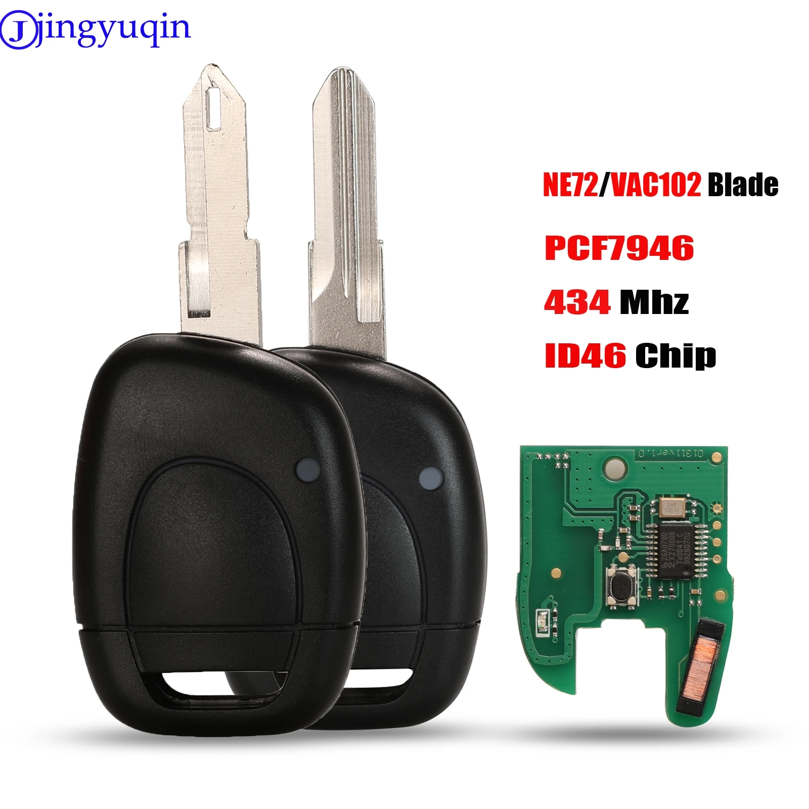 

jingyuqin 1 Button Car Remote Key Control For Renault Master Kangoo Clio Twingo VAC102 Blade PCF7946 ID46 Chip 433MHZ