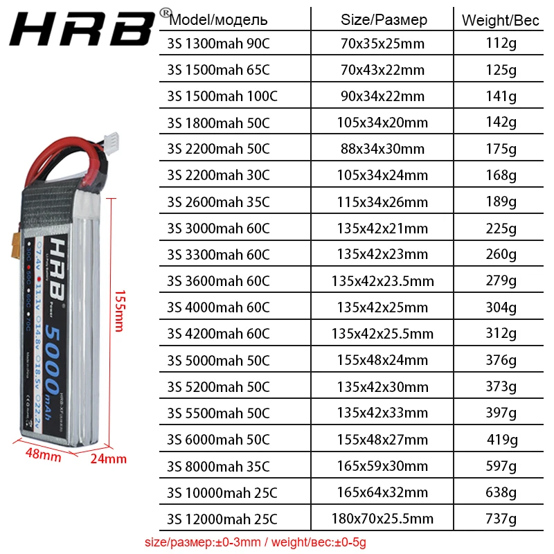 HRB Lipo Battery 3S 11.1V 2200mah 5000mah 1300mah 1500mah 1800mah 3000mah 4000mah 6000mah 10000mah 12000mah 16000 22000mah XT60