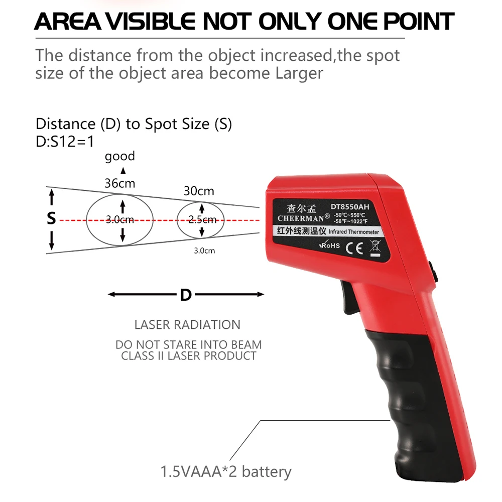 Non-Contact Pyrometer Infrared Thermometer -50～1600C Thermometro LCD IR Laser Digital Temperature Thermometer Gun Pyrometer