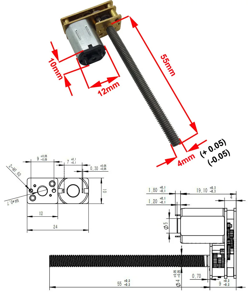 3V 6V 12V N20 DC Reduction Motor With M4 Threaded Shaft Length 55MM Reversible And Adjustable Speed Micro DC Geared Motor