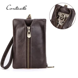 CONTACT'S Genuine Leather Key Wallet Multifunction Card Holder Coin Purse Housekeeper Small Keychain Unisex Keys Bag with Strap