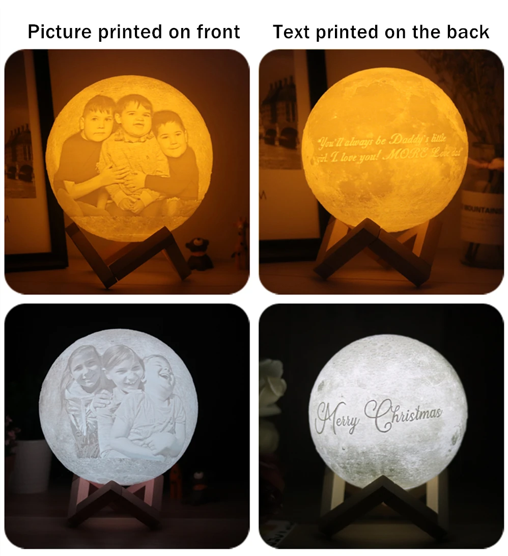 Drop Shipping Photo Custom Moon Lamp 3D Printing Moonlight Night Light USB Rechargeable Personality Luna with Your Text & Photo