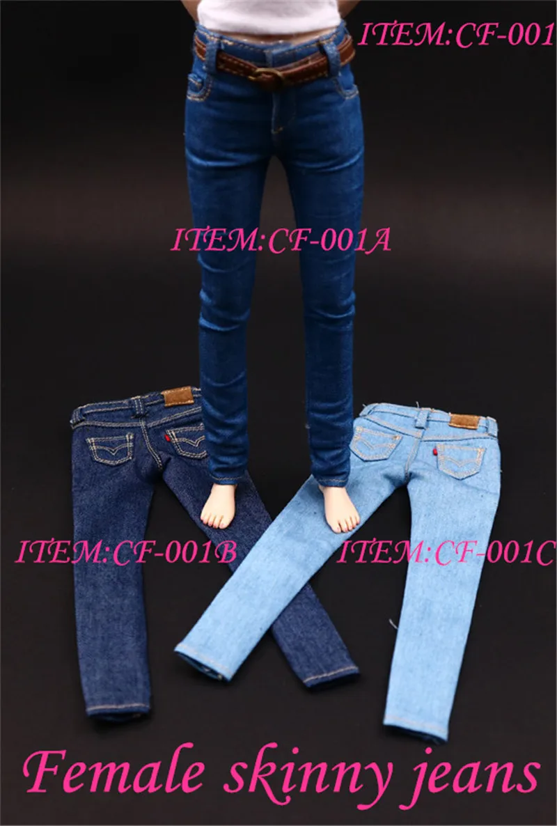 CF001 3 Colors 1/6 Scale Female Skinny Jwans Women Soldier Stretch Slim Denim Pants Clothes Accessory For 12" Action Figure Body