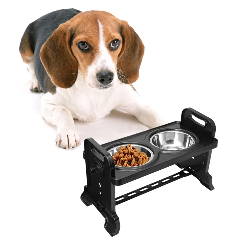 Anti-Slip Elevated Double Dog Bowls Adjustable Height Pet Feeding Dish Feeder