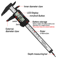 Digital Vernier Caliper LCD Electronic  Altimeter Micrometer Measuring  Tool  Plastic Ruler 0-150mm 0-100mm 6-inch