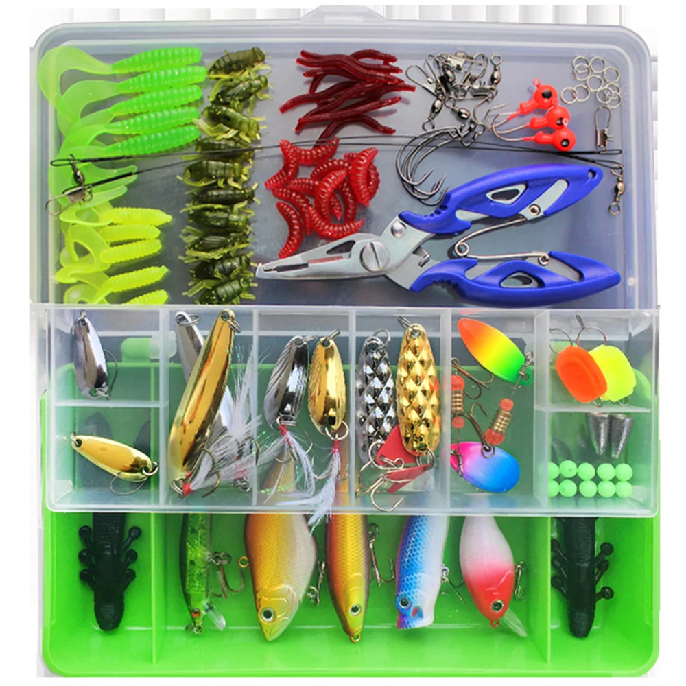 101Pcs Full Kit Fishing Lures Set Mixed Plastic Wobblers Metal Jig Spoons Soft Lure Silicone Bait Fishing Tackle Accessories Set