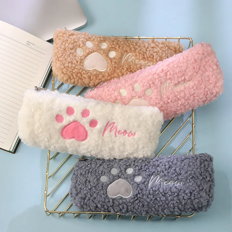 Estuche de lápices Kawaii de gran capacidad con forma de pata de gato, suministros escolares, bolsa de lápices, caja escolar, papelería