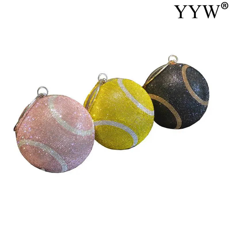 Fashion Women Clutch Bag Round Ball Bag With Rhinestone Tennis Design Ladies Girls Party Mini Purse Female Clutches Bolsas Mujer