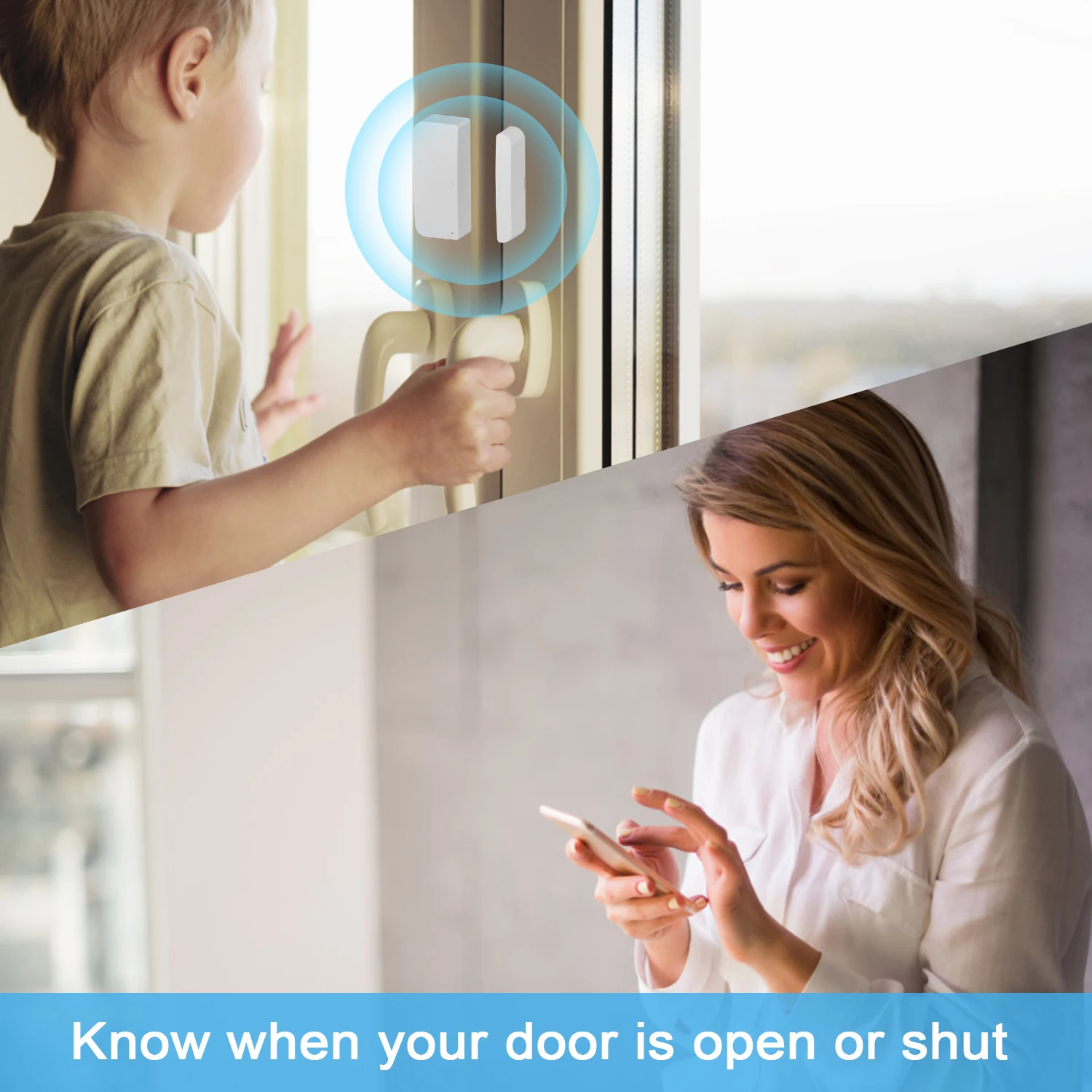 Tuya-Sensor de puerta inteligente WiFi, detectores de puerta abiertos/cerrados, Notificación por aplicación WiFi, alarma compatible con Alexa y Google Home