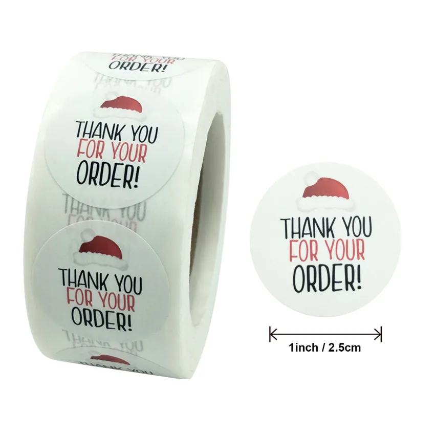 Christmas hat Stickers Round Thank You For Your Order Seal Labels Handmade Gift package Stationery Baking envelope label sticker