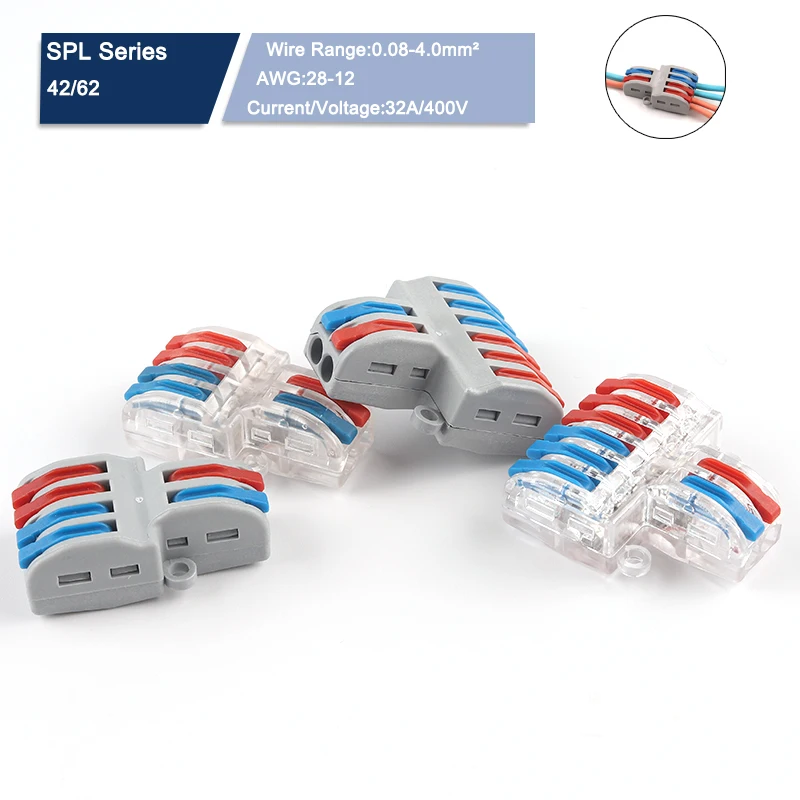 5PCS SPL-42/62 Quick Splitter Splicing Terminals Push-in Wire Connector Universal Compact Conductor Electrical Wiring Connectors