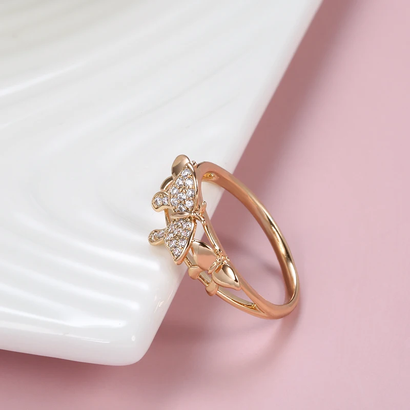 Kinel Hot 585 Rose Gold Color Butterfly Rings for Women Micro Wax Inlay Natural Zircon Ring Fashion Daily Fine Jewelry 2022 New