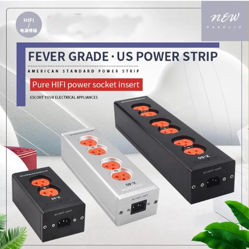 A  US power strip 2 sockets/4 sockets/6 red copper power sockets for Hi-end audio system power cables