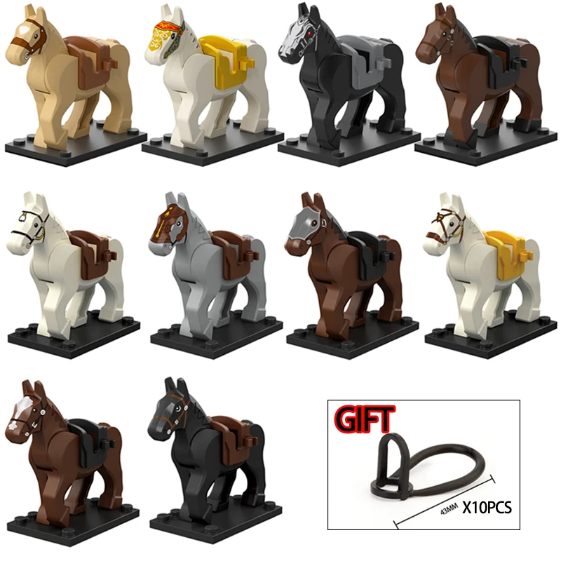 10PCS/LOT Medieval Knight Rohan War Horse Roman Animal Building Blocks Action Figures Toys For Children Koruit XP1007-1016