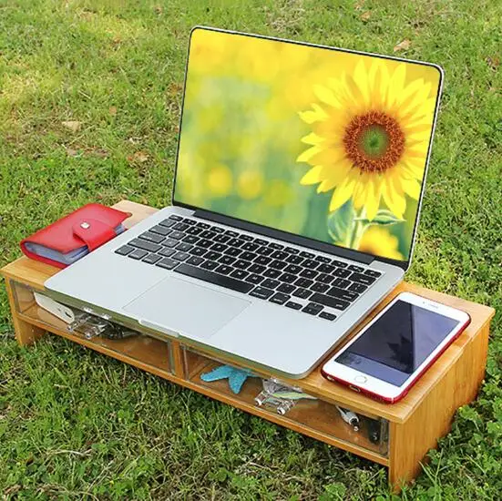 Computer monitor heighten frame bamboo qualitative office screen elevates frame desktop to receive buy content to wear