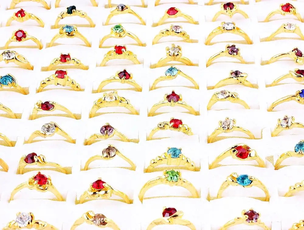 Wholesale Lots Job 20Pcs Crystal Rhinestone Gold Color Women Ring Engagement Wedding Party Gift Fashion Jewelry Free