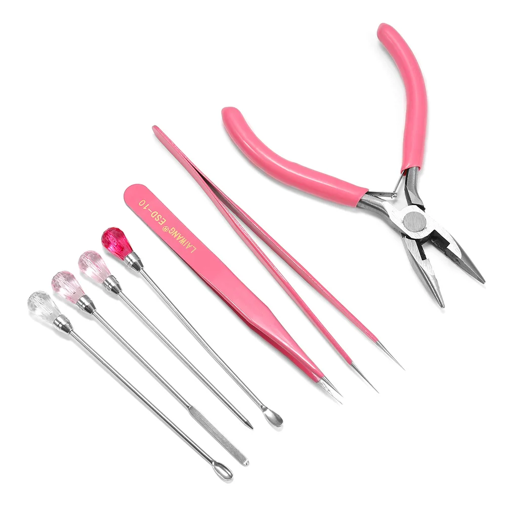 Pink MultiFunction Tweezer Pliers Tool Suit Vise Round Nose Plier Making Spoon Tool Sets Beading Cutting for DIY Jewelry Makng