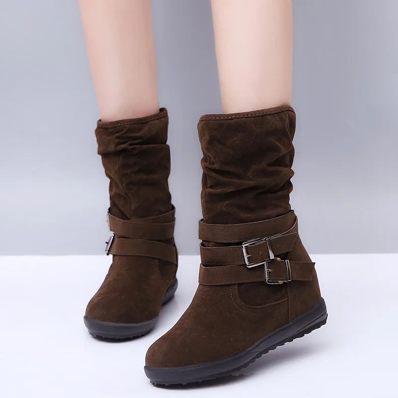 Women Boots Fashion Casual Ladies Shoes Boots Suede Leather Buckle Boots High Heeled Snow Shoes For Femme Ladies Shoes 691