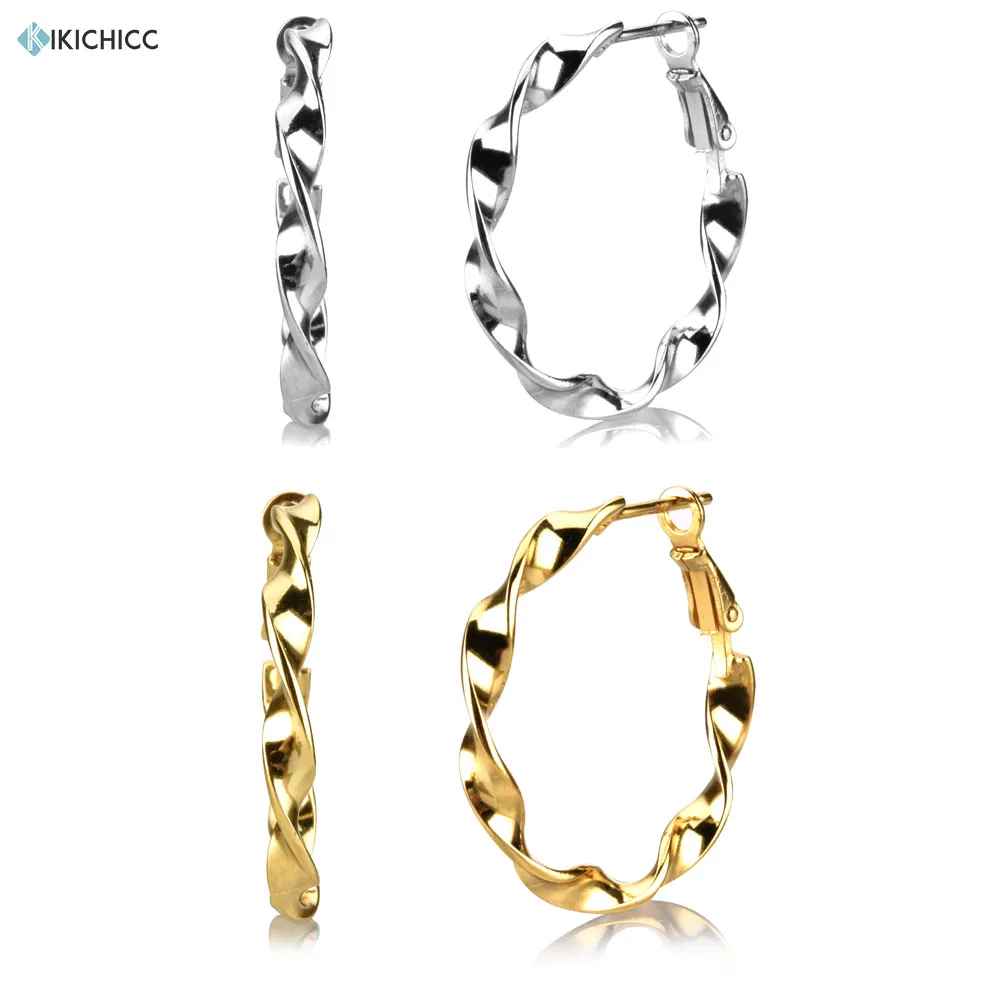 Kikichicc 925 Sterling Silver Gold 26mm Big Hoops Irregular Space Circle Large Round Women Rock Punk Party Statement Jewelry