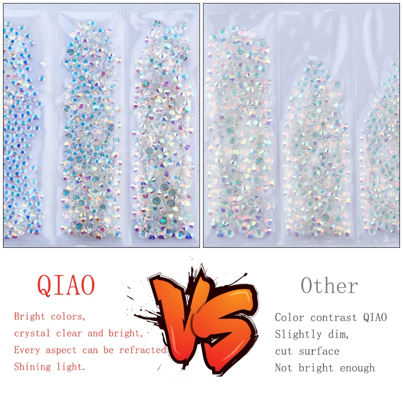 Transparent AB Crystal AB SS3-SS50 Mix Size Flat Back Non Hotfix Rhinestone Glass Gem For 3D Nail Art Decoration DIY Crafts