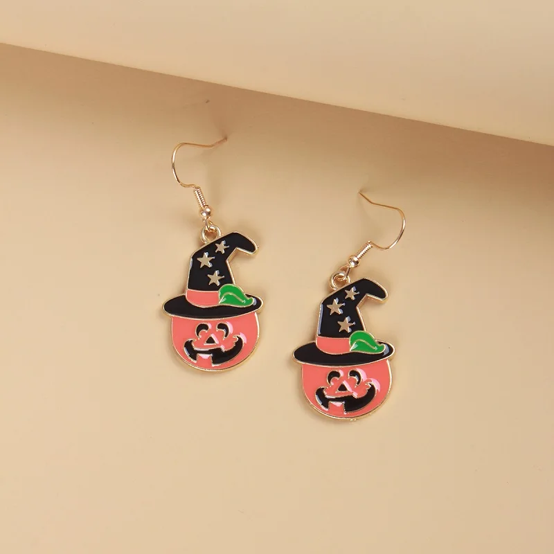 Halloween Pumpkin Ghost Metal Drop Earrings Cute Magic Hat Puffer Earrings Female Trendy Fun Jewelry Accessories Gifts For Her