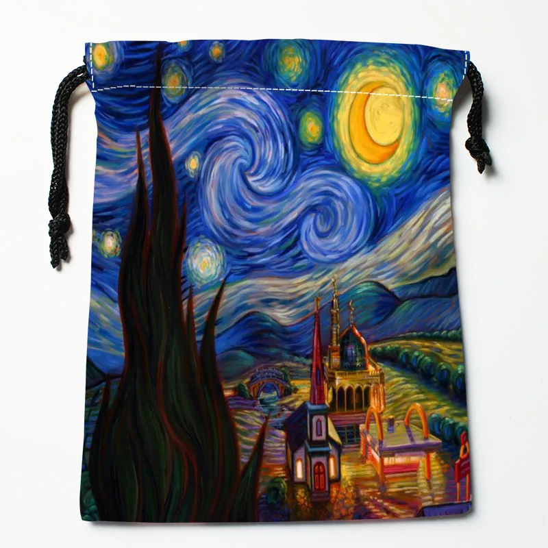 Custom The Starry Night Vincent van Gogh Drawstring Bag Small Travel Women Small Cloth Bag Christmas Gift pouch 18*22cm W-0616